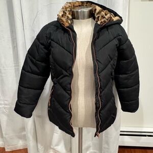 Black Puffer Jacket with Faux Fur Hood